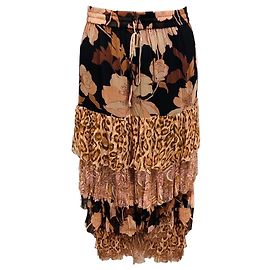 Zimmermann Nude / Black Multi Floral and Leopard Print Tiered Silk Skirt Multiple colors