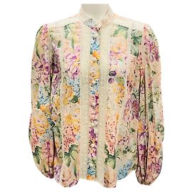 Camicia Halliday con pizzo e stampa floreale acquerello multi di Zimmermann Multicolore