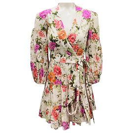 Vestido mini envolvente estampado floral multicolorido Zimmermann marfim / roxo / laranja Multicor