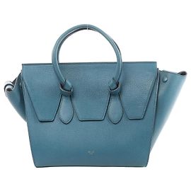 Céline Bolsa de couro Celine com nó em azul Azul