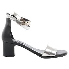 Hermès Sandali in pelle HERMES Manege Kelly in nero e argento, taglia 37 EU Nero