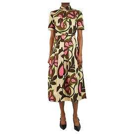 Gucci Vestido midi de algodón floral multicolor con cinturón - talla UK 6 Multicolor