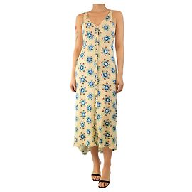 Paco Rabanne Cremfarbene Midikleid mit Blumenmuster - Größe UK 8 Roh