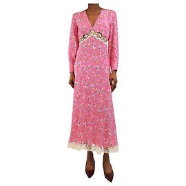 Miu Miu Rosa Seiden-Midi-Kleid mit Blumen - Größe UK 8 Pink