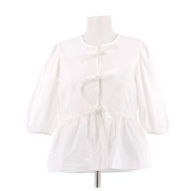 Blusa Ganni de algodón blanca con lazos Blanco