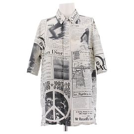 Dior Camicia con stampa di giornale in cotone e seta Grigio