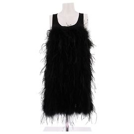 Vestido curto de algodão preto com penas Sonia Rykiel Preto