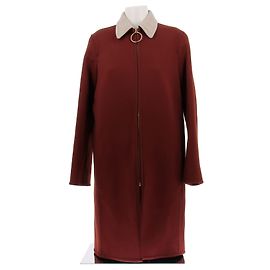 Céline red wool coat with beige collar Red