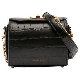 Bolsa transversal Alexander McQueen em couro de bezerro preto com estampado de crocodilo Box 19 Preto