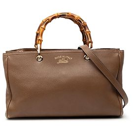 Bolsa shopper média em couro marrom com bambu Gucci Marrom