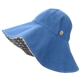 NEW CHANEL HAT SIZE 58 BLUE CC LOGO COTTON DENIM WIDE BRIMMED HAT Blue