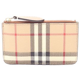 Burberry Vintage Check Leather Coin Case Brown Beige