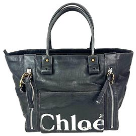 Chloé Bolsa tote de couro preto com logo Eclipse da Chloe  EBAY AO VIVO Preto