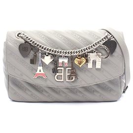 Bolsa de Ombro Redonda em Couro BB da Balenciaga Cinza