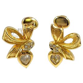 Orecchini in pietra a forma di cuore con nastro Dior in oro D'oro Metallico