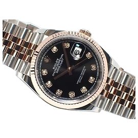 ROLEX Datejust36 quadrante nero 10P diamante bracciale Jubilee '21 Uomo Argento