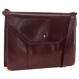 BALLY Bolsa de Ombro de Couro Bordeaux Ouro Auth 173972 Dourado Bordeaux