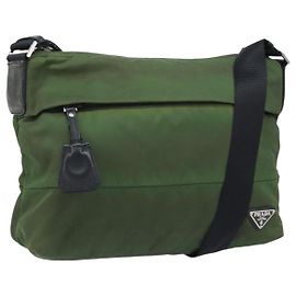 Bolsa de Ombro PRADA Nylon Verde Prata Autêntica 173841 Prata Verde