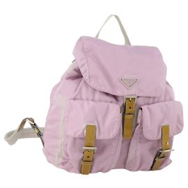 PRADA Backpack Nylon Pink Silver Auth LNZ309 Silvery Pink