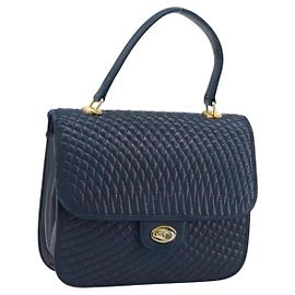 BALLY Borsa a mano in pelle blu navy dorato Auth 166993 D'oro Blu navy