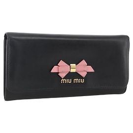 Miu Miu Long Wallet Leather Black Gold Auth bs33771 Black Golden
