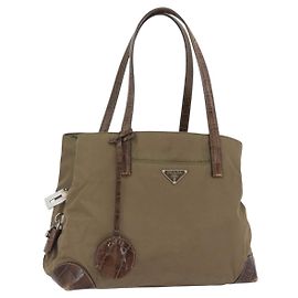 PRADA Handtasche aus Nylon Khaki Silber authentisch 173838 Silber Khaki
