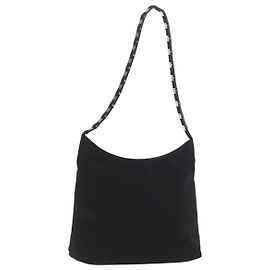 Bolsa de Ombro Chain Vala em Nylon Preto Salvatore Ferragamo Auth BA10885 Preto