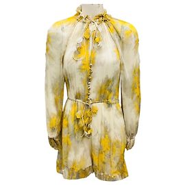 Mono / Jumpsuit / Romper de seda georgette con estampado Botanica Wattle amarillo de Zimmermann Amarillo