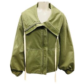 Marc by Marc Jacobs Co Army Green Rolled Collar Drawstring Cotton Jacket Green