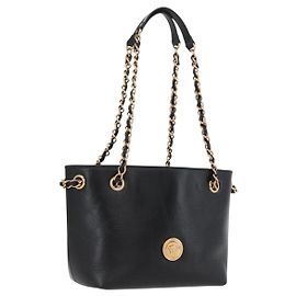 BOTTEGA VENETA Chain Tote Bag Leather Black Gold Auth BA10943 Black Golden