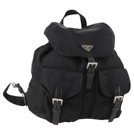 PRADA Backpack Nylon Black Silver Auth 171645 Black Silvery