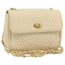BALLY Bolsa de Ombro com Corrente Couro Bege Ouro Auth am10887V Bege Dourado