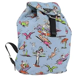 PRADA Backpack Nylon Light Blue Silver Auth LNZ330 Silvery Light blue