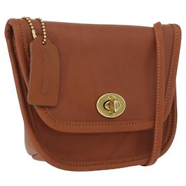Coach Turn Lock Shoulder Bag Leather Brown Gold Auth mr1507 Brown Golden