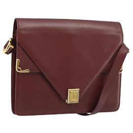 Cartier Borsa a spalla Must Line in pelle Bordeaux oro Auth BA11108 D'oro Bordò