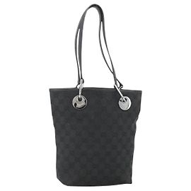GUCCI GG Canvas Tote Bag Black Silver 120840 Auth ka2935 Black Silvery