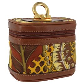 Salvatore Ferragamo Gancini Mini Vanity Pouch Nylon Yellow Gold Auth BA11214 Golden Yellow
