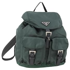 PRADA Backpack Nylon Green Silver Auth fm5140 Silvery Green