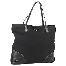 PRADA Sac à main en nylon noir argent Auth ka2874 Noir Argenté