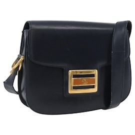 GUCCI Shoulder Bag Leather Navy Gold Auth 169677 Golden Navy blue