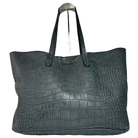 Bolsa tote de couro com estampa de crocodilo vintage Emilio Pucci preta Preto