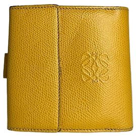 Vintage Loewe Anagram Snake Emblossed Leather Wallet Yellow Yellow