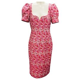 Rosa Kurzarm-Jacquard-Midi-Cocktailkleid von Rebecca Vallance Pink