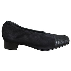 Autre Marque Accessoire Diffusion Black Suede and Leather Flats Black