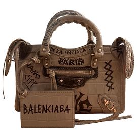 Bolso de mano Balenciaga de cuero con efecto cocodrilo y graffiti Negro Gris