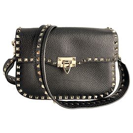 Valentino Garavani Borsa a tracolla in pelle di vitello Rockstud Spike media nera Nero