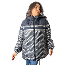 Dior Quilted Jacket Long Polyester Reversible Oblique Ready to Wear S Blue Blue