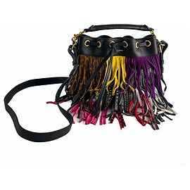 Saint Laurent Emmanuelle Tasche Kleine Leder Fransen Eimer Multicolor Schwarz