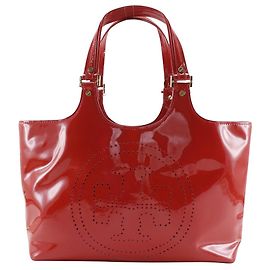 Sac tote 2 en 1 en cuir verni avec logo perforé Tory Burch Rouge