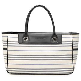 Burberry White Striped Canvas Handbag White